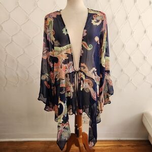 Sassy Ruffle Duster by Lavanya • Navy Tie Up Closure w/ Tulip Sleeves • Size 2X